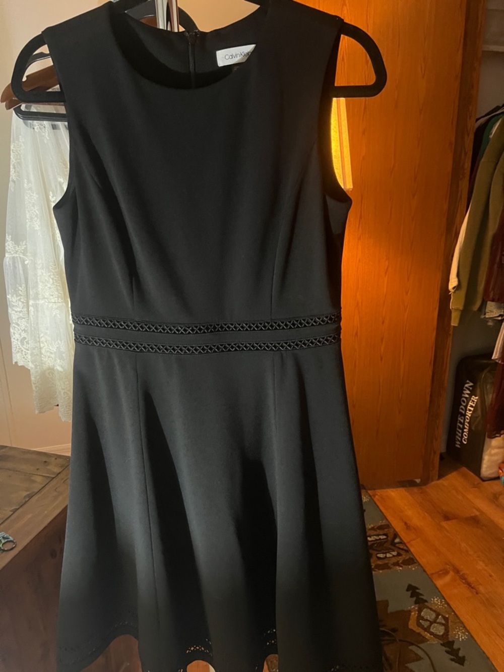 Calvin Klein Black Sleeveless A-Line Dress with Waist Trim